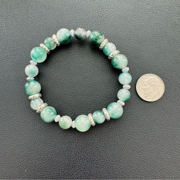 Bracelet Green Stones Silver Plated Spacer Detail - Picture 5 of 6
